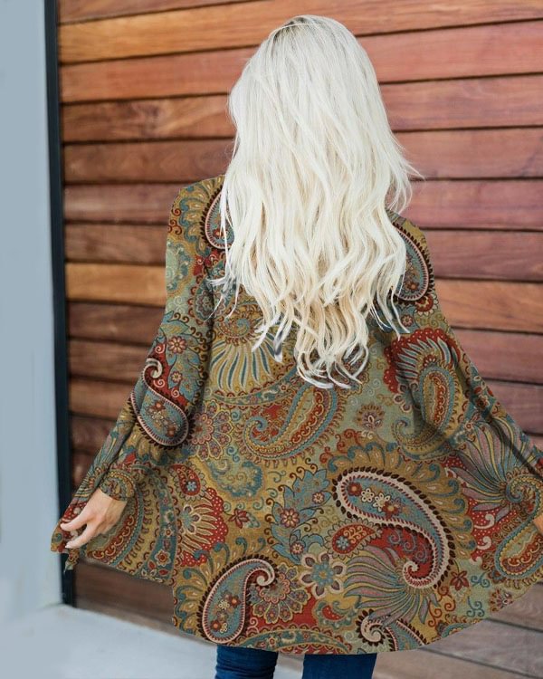 Women's Vintage Paisley Print Loose Cardigan
