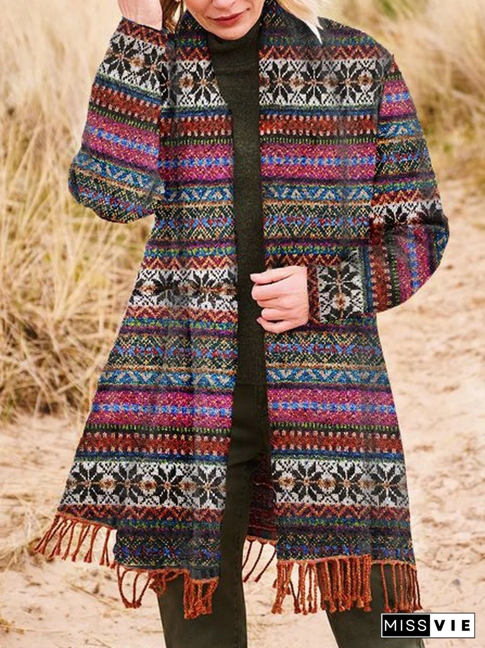 Collarless Tribal Loosen Cardigan