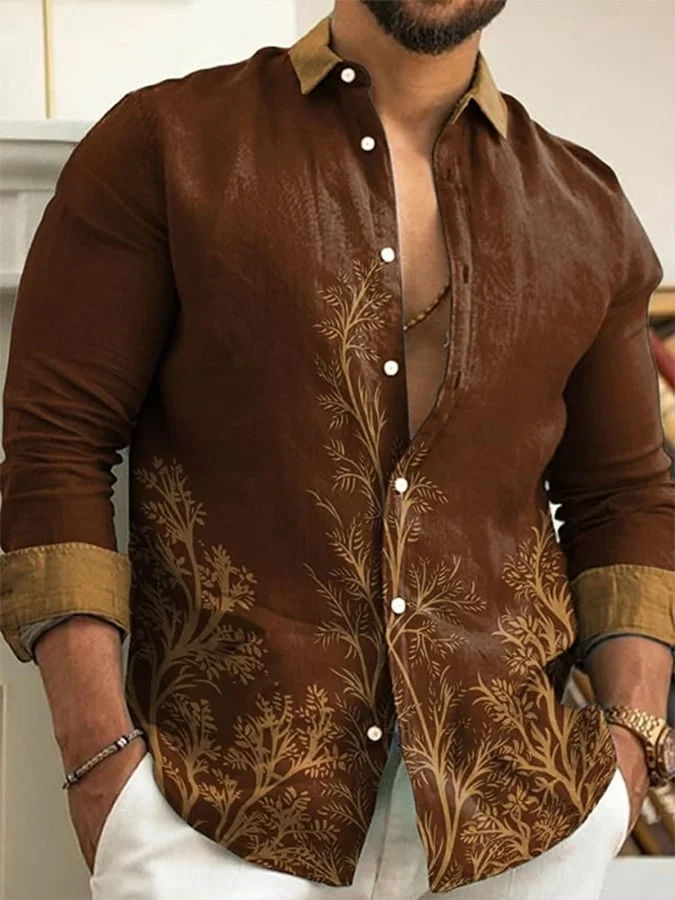 Men's Ethnic Retro Pattern Lapel Shirt