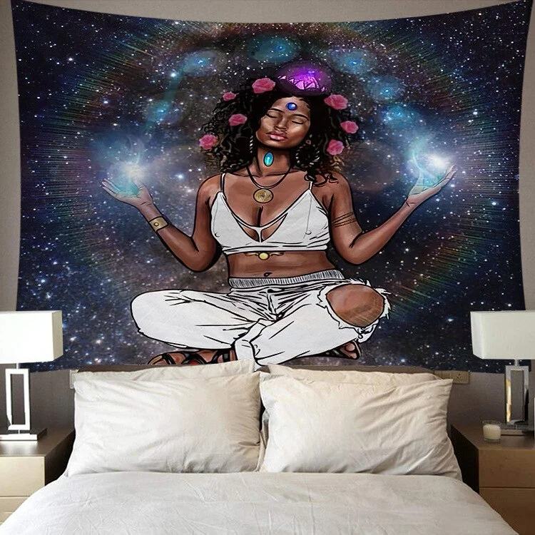 Black Art Tapestry Afro African American Woman Couple Red Wine Love Meditation Hippie Hip Hop Girl Wall Hanging Cloth Tapestries