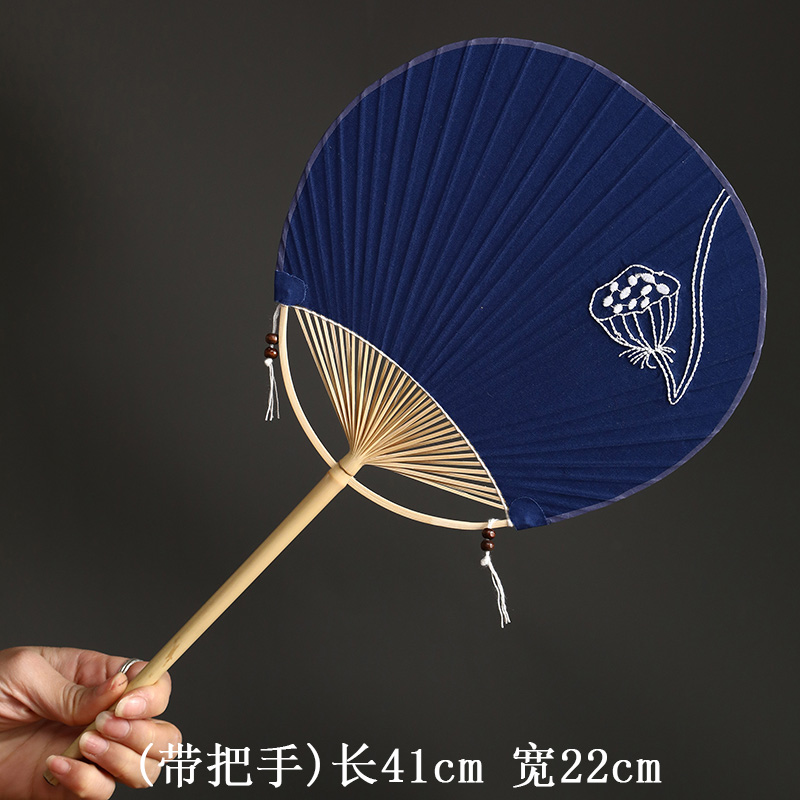 Blue Porcelain Handmade Hanfu Chun Yee Fan: Exquisite Embroidered Bamboo Decor - Traditional,  Vintage,  and Artistic,  Ideal for Photography or Display.