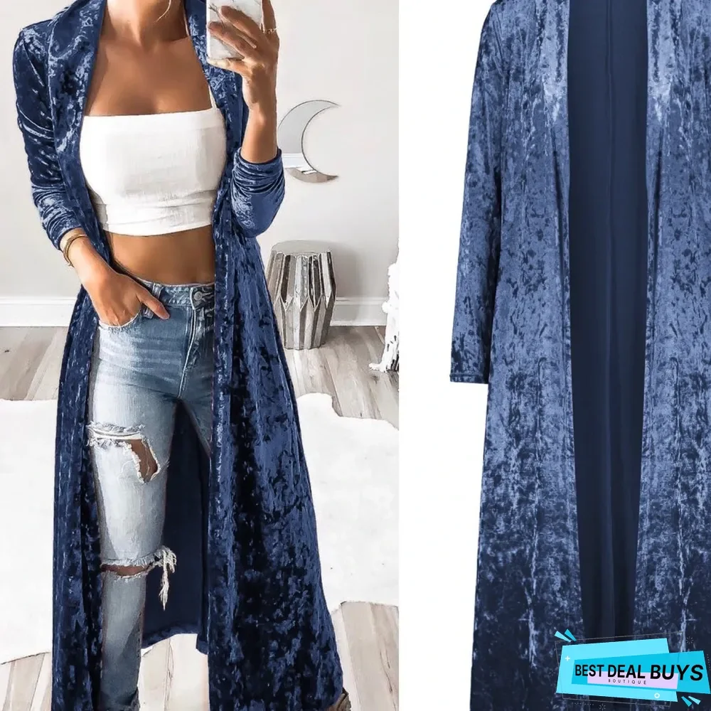 Long Sleeve Velvet Windbreaker Cardigan Coat