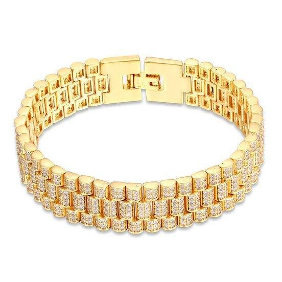 12/16MM Men's Micro-inlay 3 Rows of Zircon Steel Belt Fine Bracelets-VESSFUL