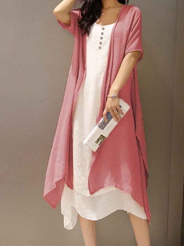 Women's vintage elegant cotton and linen two-piece dress-Mayoulove