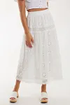 Wholesale White Skirt, Cotton Eyelet Maxi, Broderie Anglaise Vendor, Tiered Summer Skirt, Boutique Resort Wear