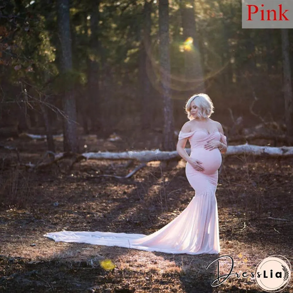 Maternity Maxi Dress-Pregnant Women Photography Off Shoulder Pregnancy Gown-For Photo