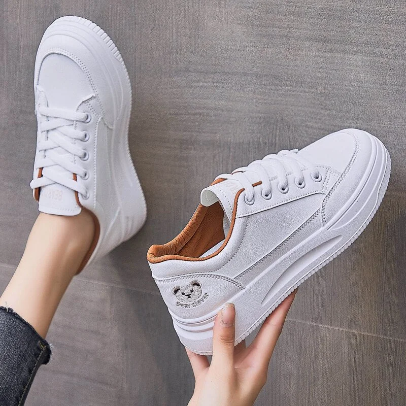 Women's White Sneakers 2021 New PU Leather Flat Platform Sneakers Tennis Vulcanized Casual Sports Shoes Designer basket femme