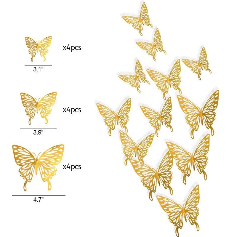 12Pcs 3D Hollow Butterfly Wall Sticker DIY Home Decoration Wall Art Decal Wedding Party Butterfly Kids Room Decors Christmas