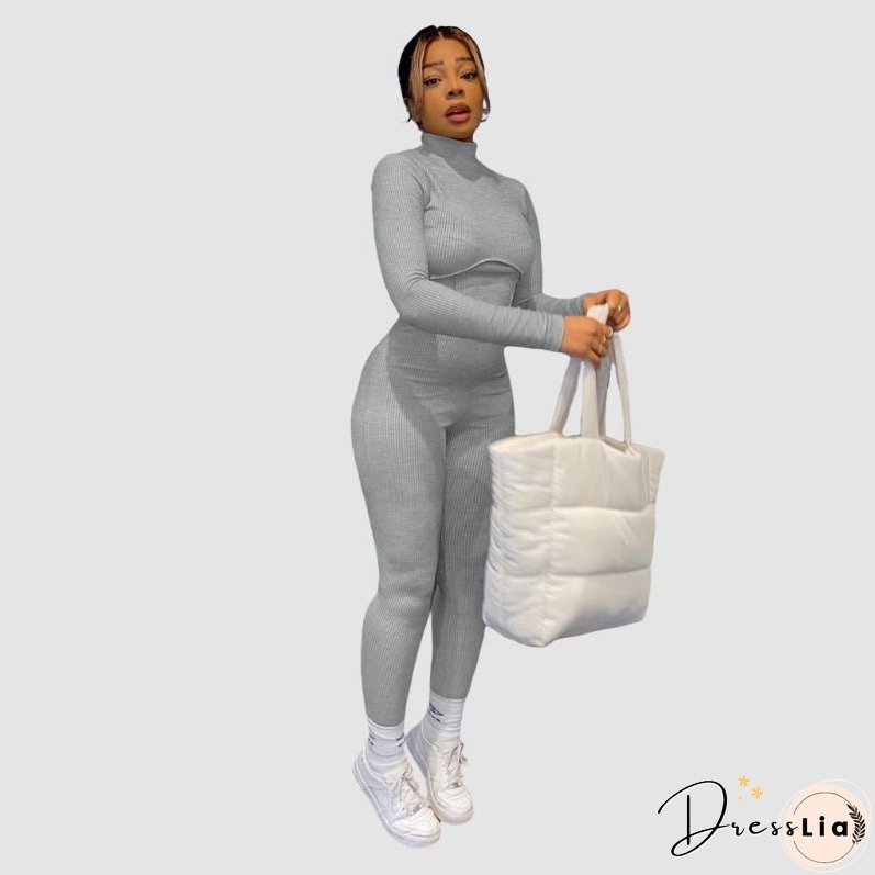 Solid Color Knit Jumpsuits