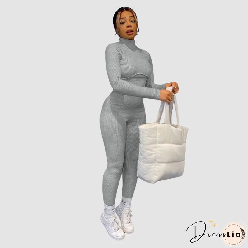 Solid Color Knit Jumpsuits