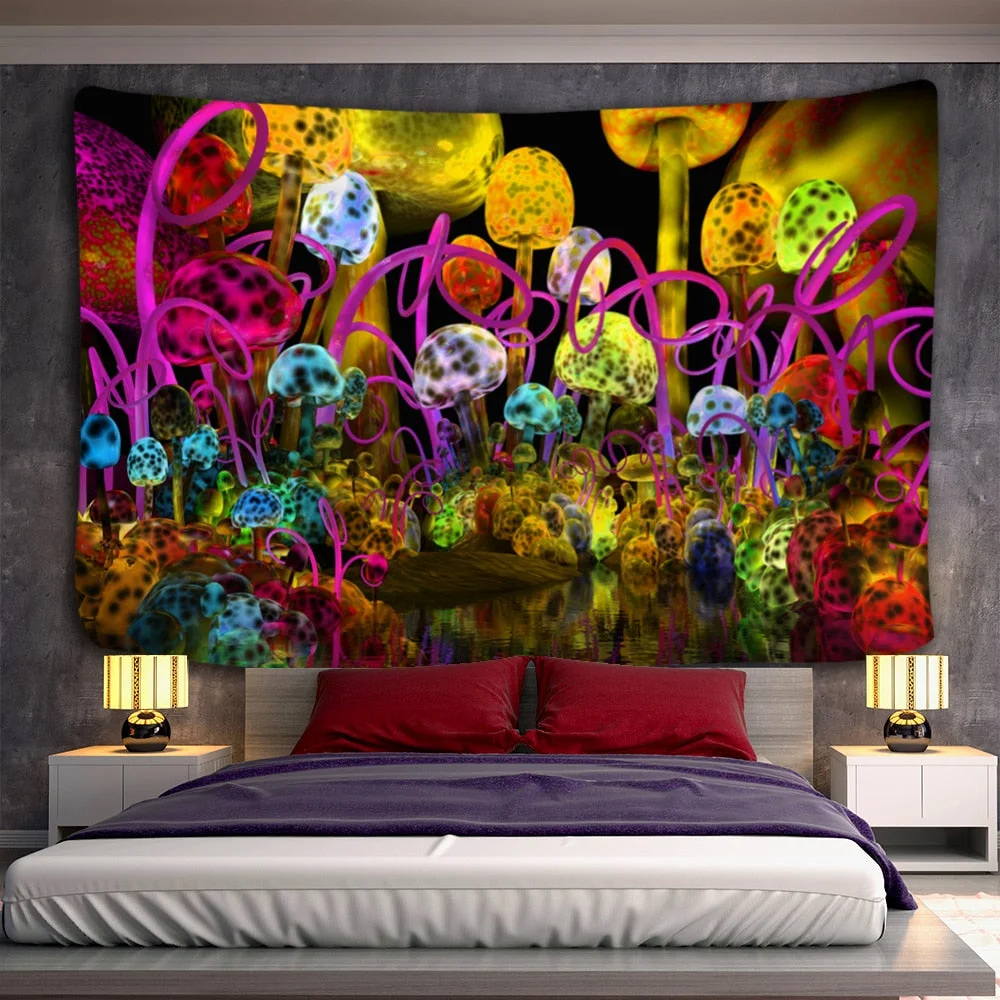 Oil Painting Mushroom Tapestry Wall  Hanging Bohemian Style Psychedelic Witchcraft Mandala Home Decor