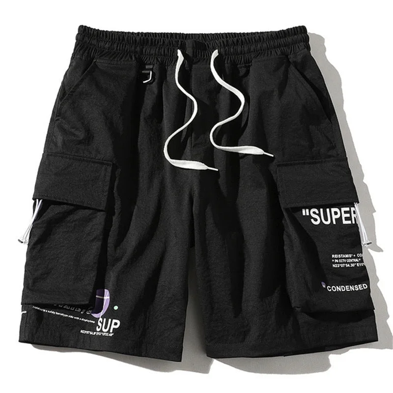 BOLUBAO Brand Men Cargo Shorts Summer Men's High Street Letter Print Shorts Male Casual Drawstring Knee Length Shorts