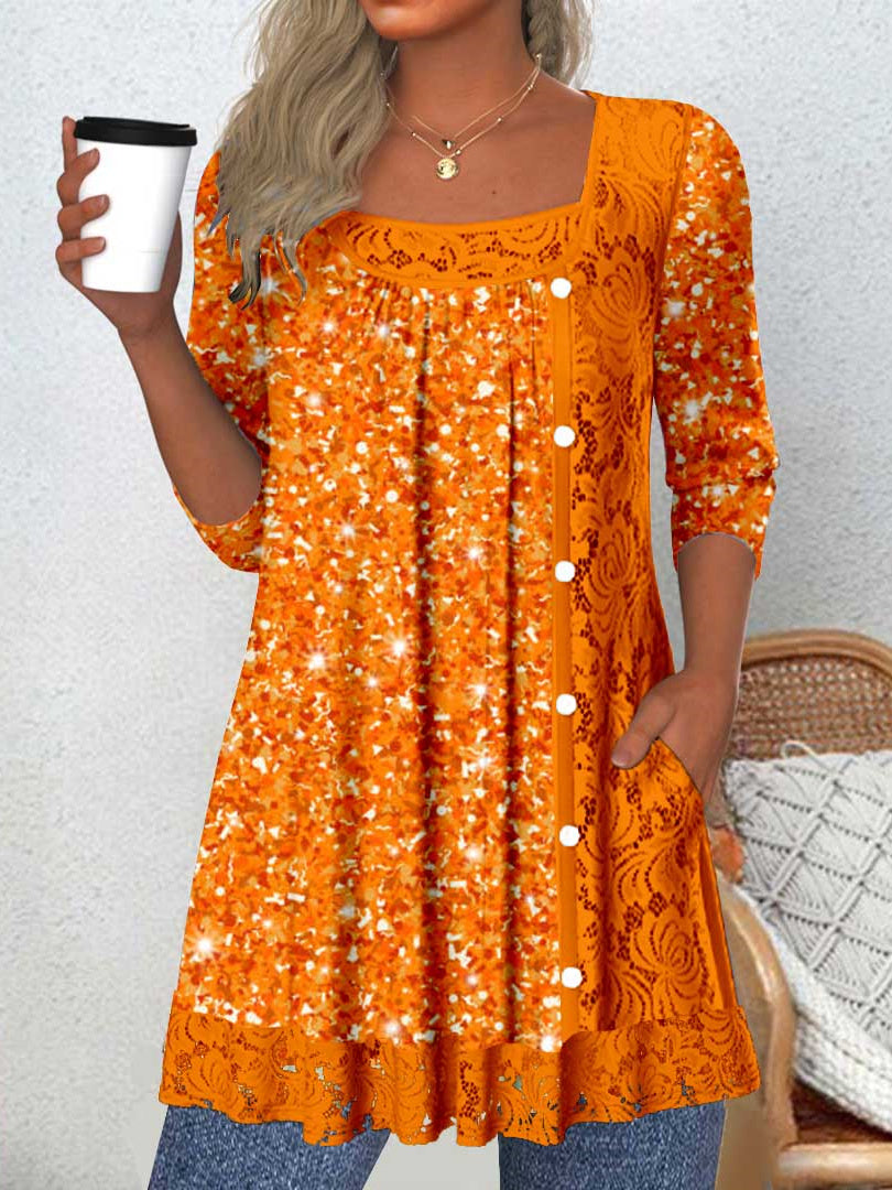 Women Long Sleeve V-neck Graphic Floral Printed Top
