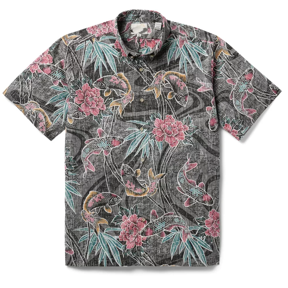 Black Spooner Kloth Floral Carp Hawaiian Beach Shirt