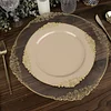 10 Pack | 10" Round Plastic Dinner Plates in Vintage Taupe, Gold Leaf Embossed Baroque Disposable Plates