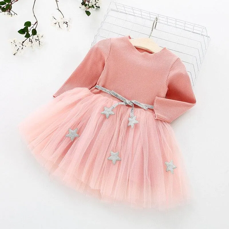 Girls Autumn Princess Dress For Kids Long Sleeve Polka Dot Bow Party Dress Birthday Wedding Vestidos Children Winter Clothing 8T