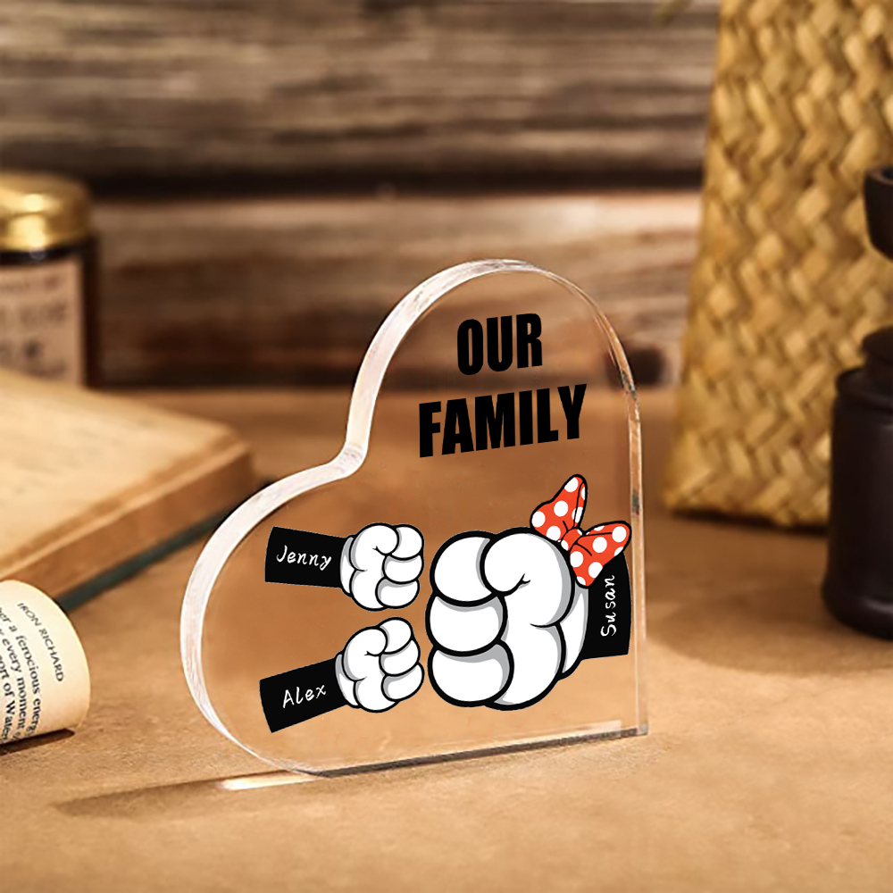 À ma Maman/Mamie - Plaque Acrylique en Forme de Cœur 3 Prénoms Personnalisés avec 1 Texte