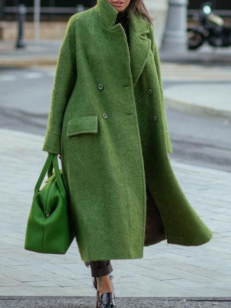 Brownm Woolen Solid Color Temperament Commute Coats