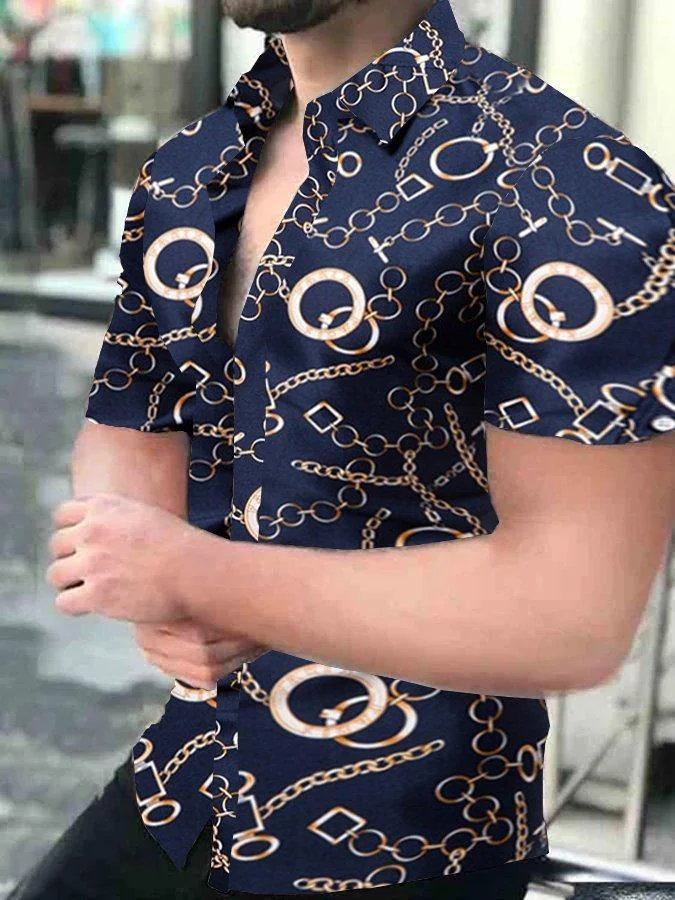 Mens Fashion Print Casual Short-Sleeved Shirt
