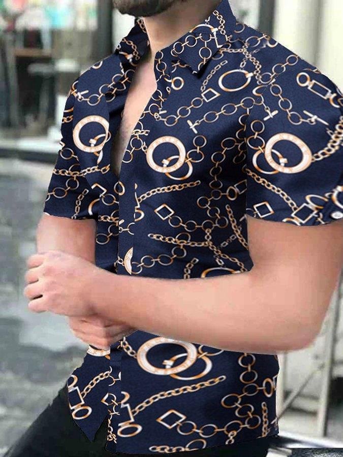 Mens Fashion Print Casual Short-Sleeved Shirt