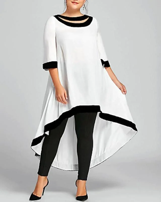 Women's Swing Dress Midi Dress - 3/4 Length Sleeve Solid Color Clothing Spring & Summer Plus Size Casual White Black Blue Wine Navy Blue White Dresses