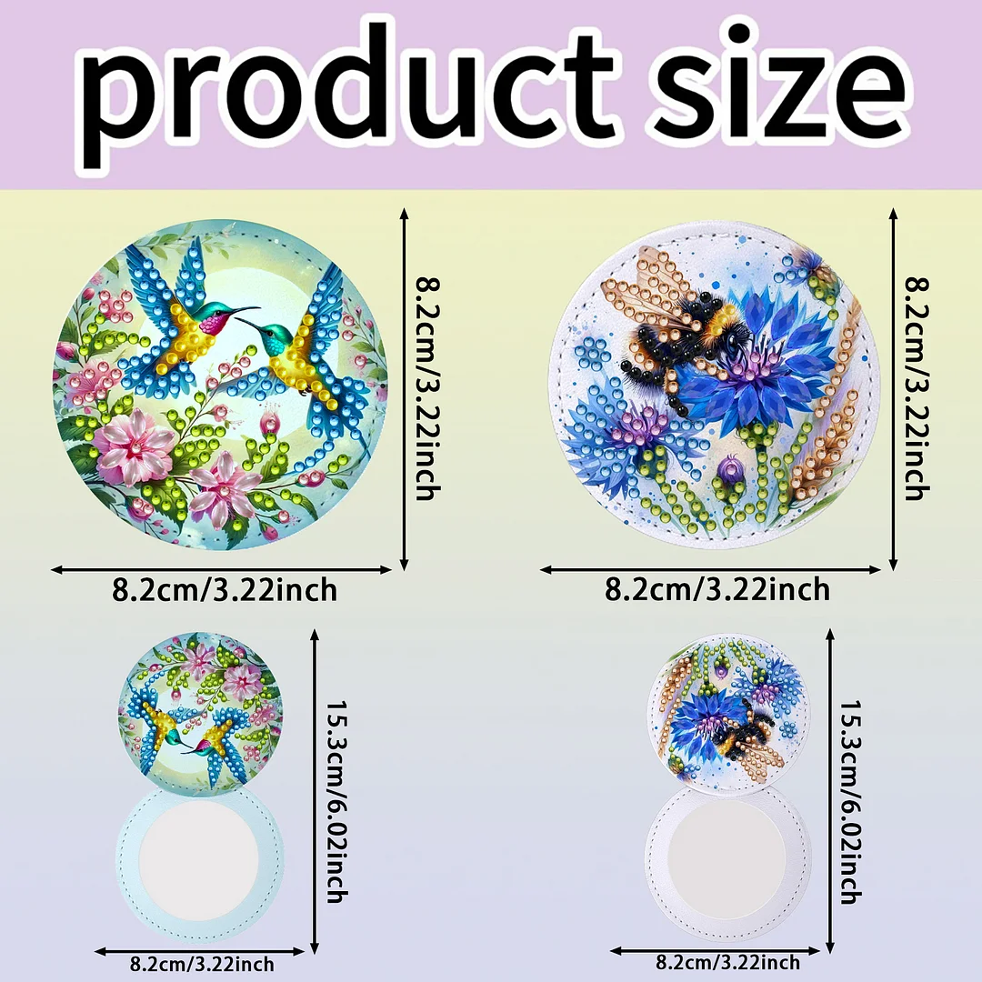 DIY Diamond Art Portable Cosmetic Mirror Round Diamond Painting Crafts (Insect)