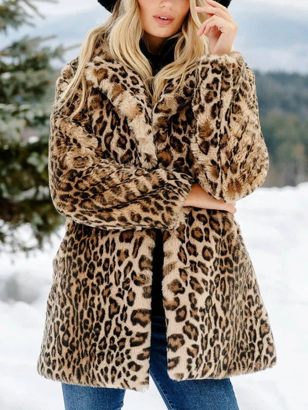 Leopard print outdoor warm women's fleece coat