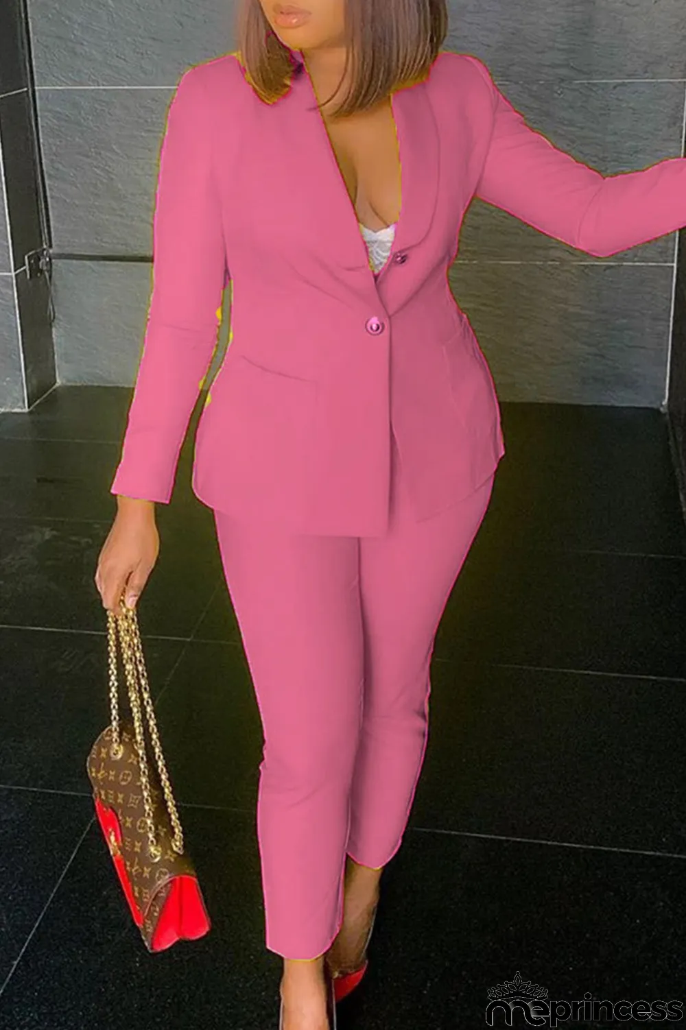 Yellow Fashion Casual Solid Cardigan Pants Turn-back Collar Long Sleeve Two Pieces