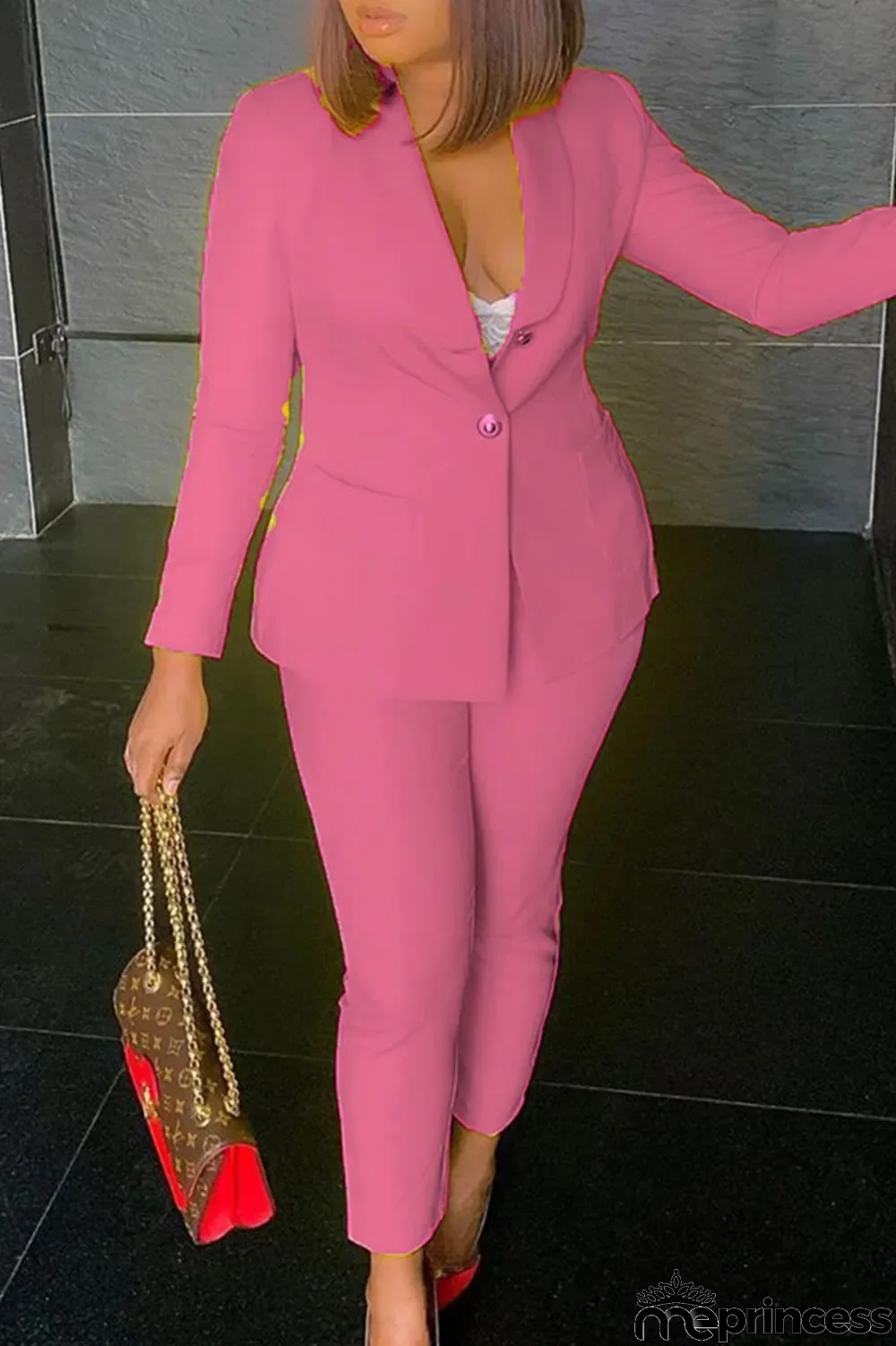 Yellow Fashion Casual Solid Cardigan Pants Turn-back Collar Long Sleeve Two Pieces