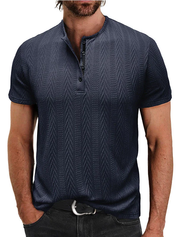  Men's Retro Fashion Jacquard Short Sleeve Henry Shirt 