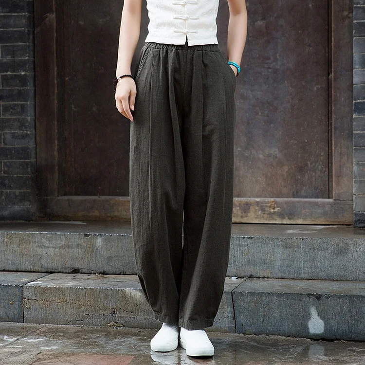 Women's Linen Bloomers, Artistic Sand Wash Loose Cotton And Linen Thin Trousers