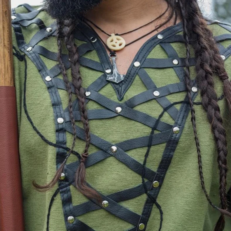 Men's Viking Leather Studded Robe Top-inspireuse