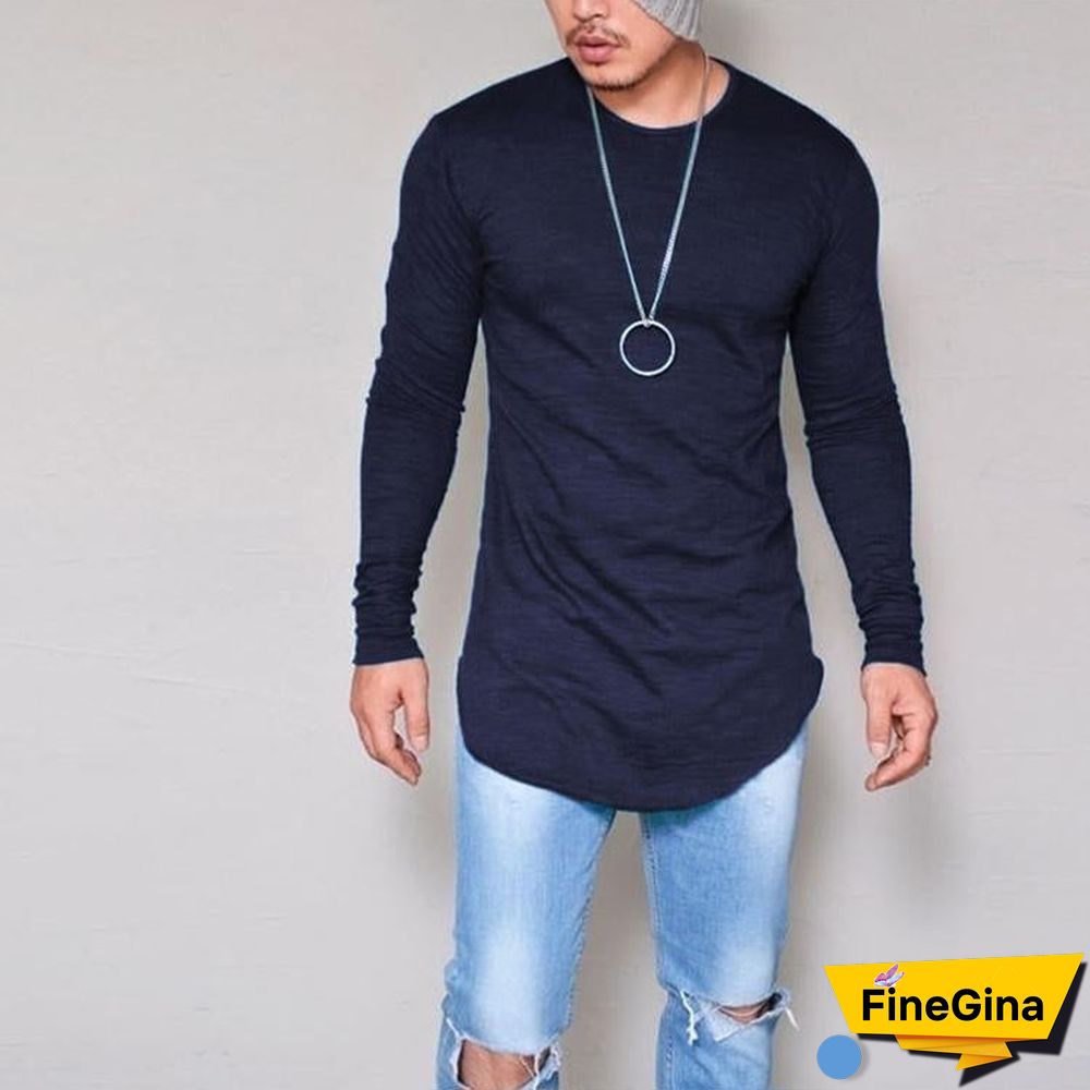 Plus Size Fashion Casual Slim Elastic Soft Solid Long Sleeve Men T Shirts Male Fit Tops Tee