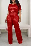 Women's Party Sparkly Sequin T-shirt & Pants Set Suit 