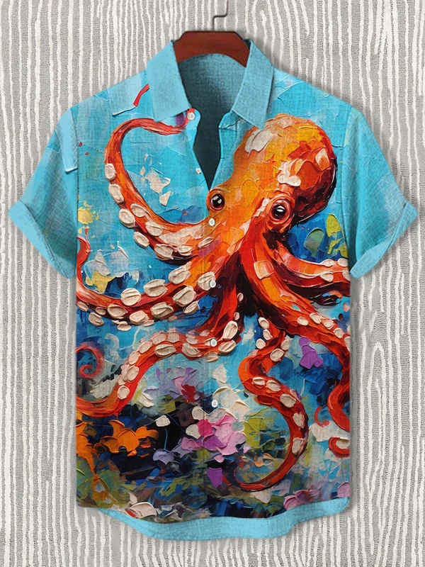 Men's Octopus Oil Painting Art Print Casual Shirt