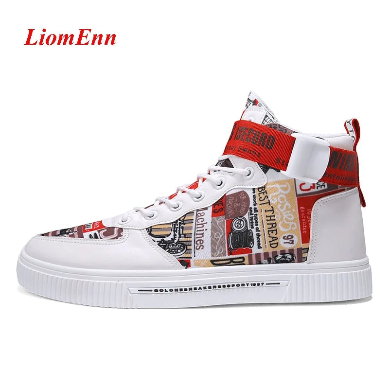 Graffiti High Top Sneakers Women Shoes 2021 Spring White Yellow Sneaker Sport Shoes Man Tennis Vulcanized Shoes Woman Large Size
