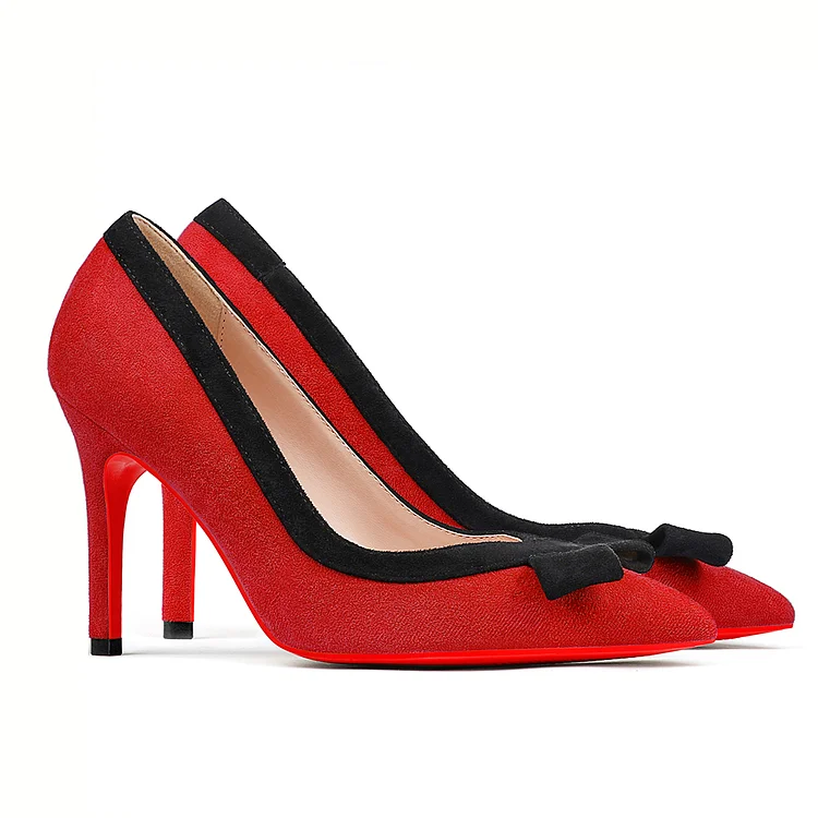 90mm/3.54 inch bow fashion high heels sexy prom mixed color red bottom stiletto heels suede VOCOSI VOCOSI
