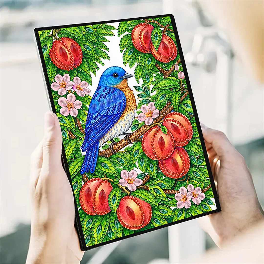 DIY Flower Diamond Painting Journals Notebooks 50 Pages A5 No Lines Special Shaped Diamond Art Kits for Beginners Craft Lovers and Artists (Peaches and Birds)