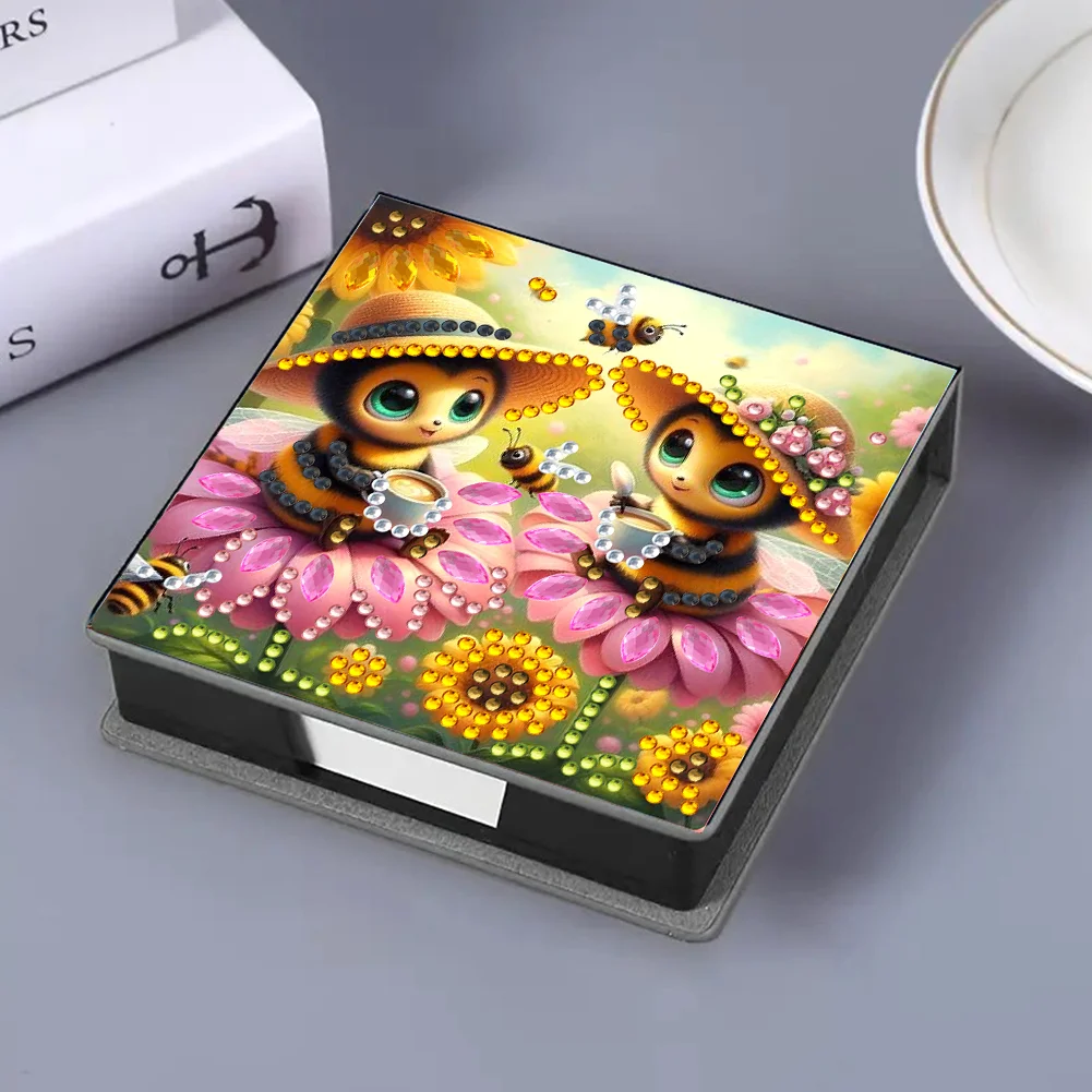 PU Bee Diamond Painting Notecard Box with Papers for DIY Art Craft