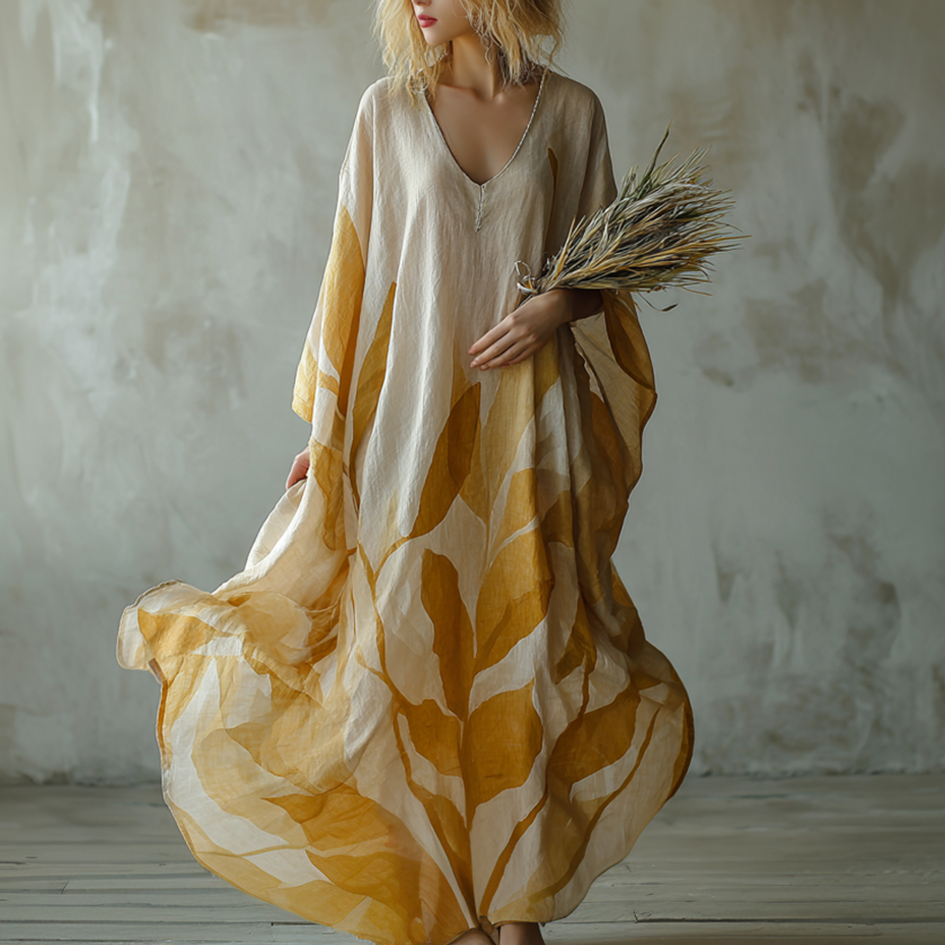 Plant Pattern Design Casual Linen Dress elevenforest