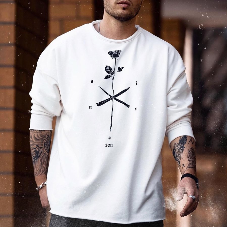 Rose Printed Round Neck Hoody