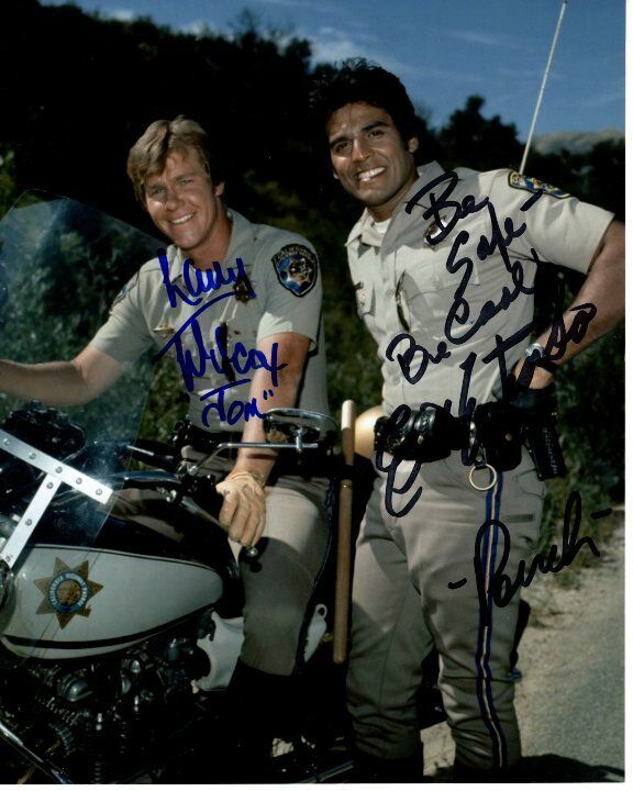 ERIK ESTRADA and LARRY WILCOX signed autographed CHiPs PONCH & JON Photo Poster painting