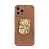 Retro Brown Quality Soft TPU Phone Case with Golden Holder for iPhone 7-13