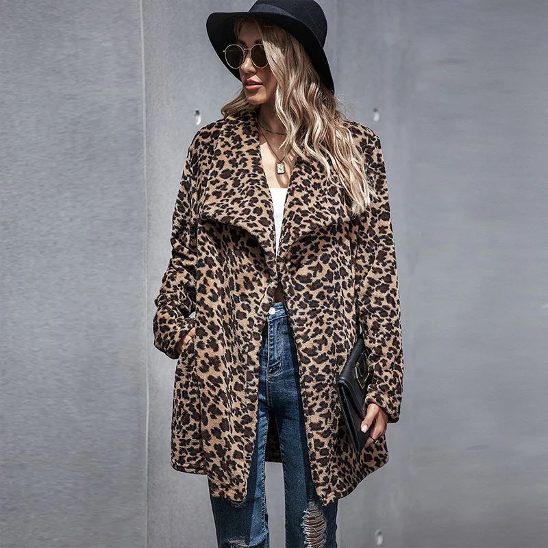 Leopard Print Long Woolen Coat In Autumn and Winter | EGEMISS