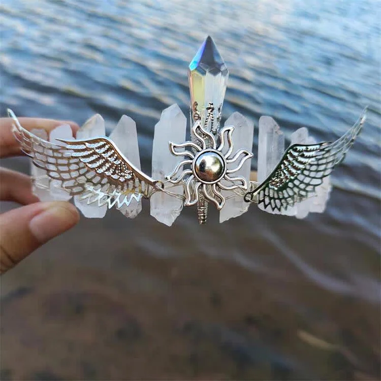 Sun With Wings Natural Crystal Crown| Clear Crystal