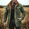 Men's Vintage Outdoor Army Green Suede Fleece Multi-Pocket Lapel Shearling Jacket by Inlyline