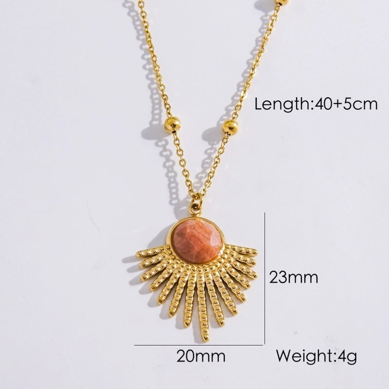 3 Pieces 304 Stainless Steel 14K Gold Plated Ig Style Vintage Style French Style Inlay Geometric Natural Stone Pendant Necklace