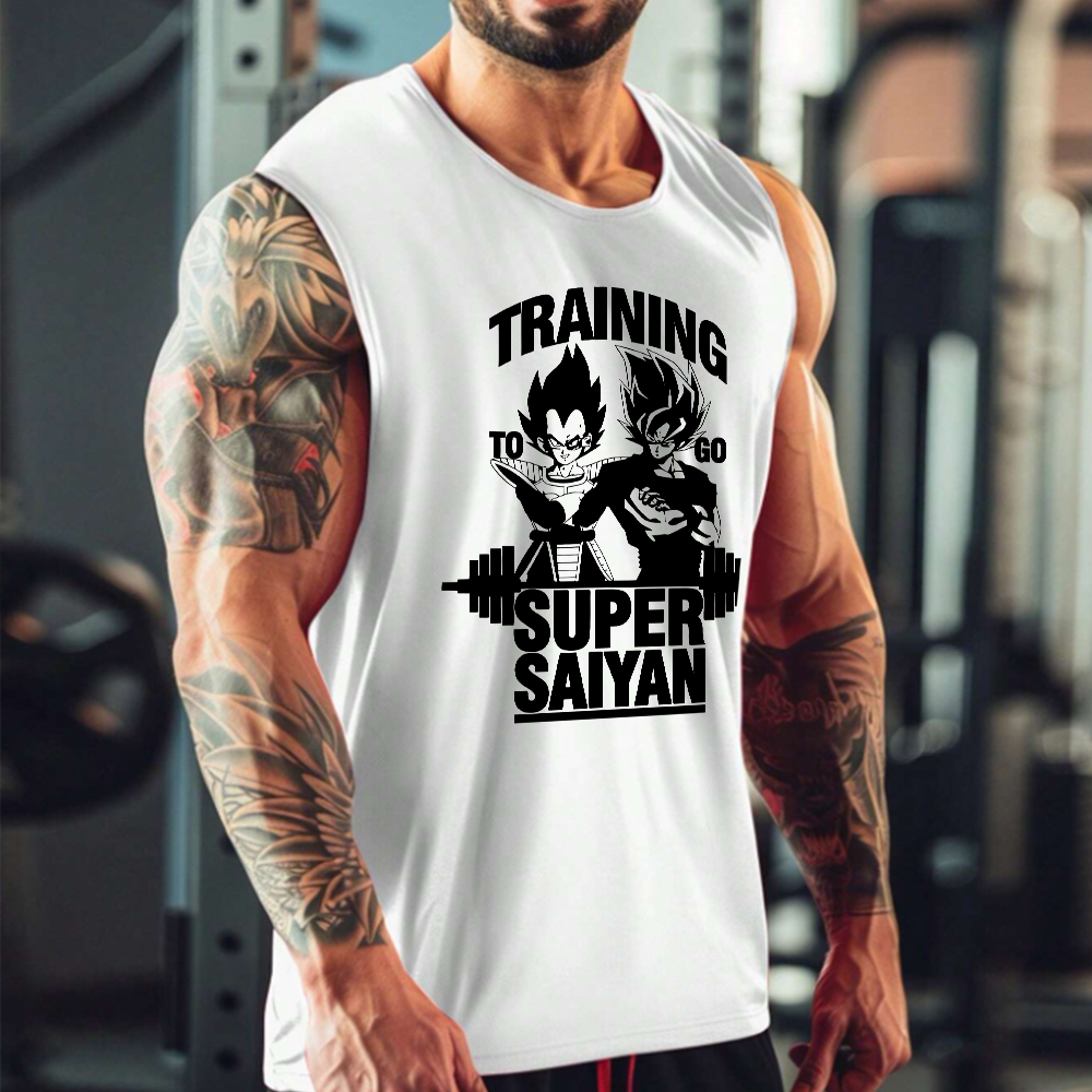Oversized Casual Cartoon Print Motivational Fitness Tank Top