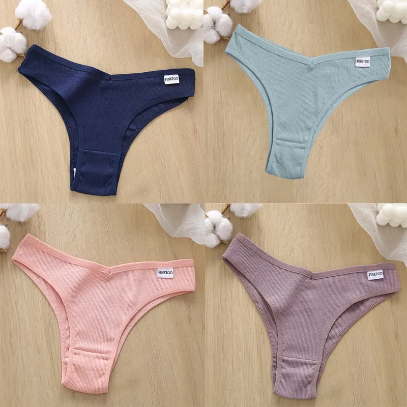 4PCS/Set Cotton Panties Women's Panties FINETOO Sexy Female Underpants Low Waist Underwear Women Pantys Lingerie M-XL