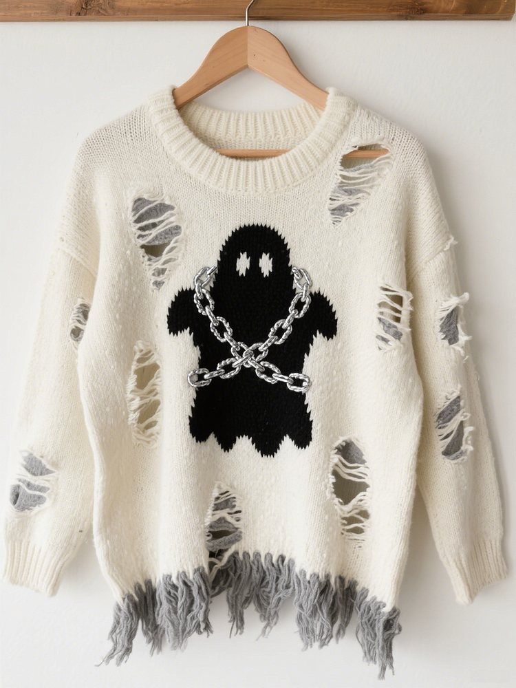 Halloween Contrast Patch Comfort Knitted Sweater